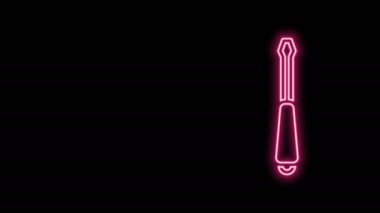 Parlayan neon hattı tornavida simgesi siyah arkaplanda izole edildi. Servis aracı sembolü. 4K Video hareketli grafik canlandırması