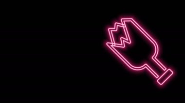 Parlayan neon hattı siyah arka planda izole edilmiş silah ikonu olarak kırılmış şişe. 4K Video hareketli grafik canlandırması