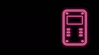 Parlayan neon hattı Polis saldırı kalkanı ikonu siyah arka planda izole edildi. 4K Video hareketli grafik canlandırması