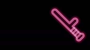 Parlayan neon hattı Polis kauçuk çubuk ikonu siyah arka planda izole edildi. Kauçuk copu. Polis yarasası. Polis ekipmanları. 4K Video hareketli grafik canlandırması