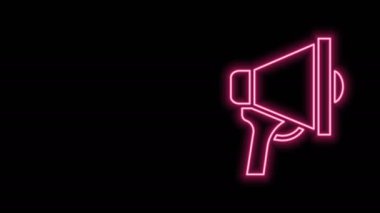 Parlayan neon hattı Megafon simgesi siyah arkaplanda izole edildi. Sözcü işareti. 4K Video hareketli grafik canlandırması