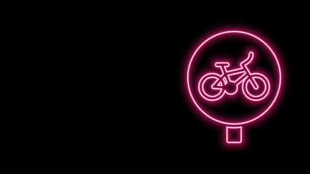 Ragyogó neon vonal Kerékpár ikon elszigetelt fekete háttérrel. Motorverseny. Extrém sport. Sportfelszerelés. 4K Videó mozgás grafikus animáció — Stock videók
