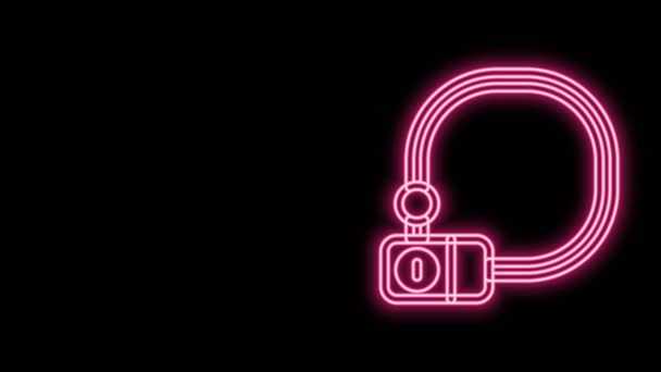 Glowing neon line Bicycle lock U shaped industrial icon isolated on black background. 4K Video motion graphic animation — Stock Video