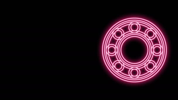 Linha de néon brilhante Ícone de rolamento de esferas de bicicleta isolado no fundo preto. Animação gráfica em movimento de vídeo 4K — Vídeo de Stock