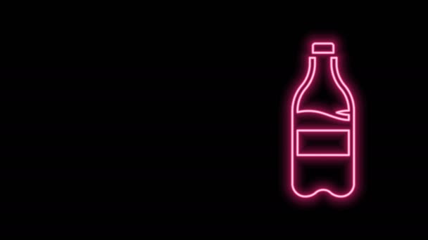 Gloeiende neon lijn Sport fles met water pictogram geïsoleerd op zwarte achtergrond. 4K Video motion grafische animatie — Stockvideo