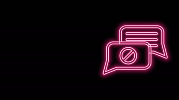Glödande neon line Tal bubbla chatt ikon isolerad på svart bakgrund. Meddelandeikonen. Kommunikation eller kommentera chatt symbol. 4K Video motion grafisk animation — Stockvideo