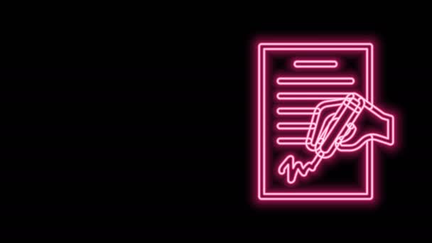 Glowing neon line Petition icon isolated on black background. Animasi grafis gerak Video 4K — Stok Video