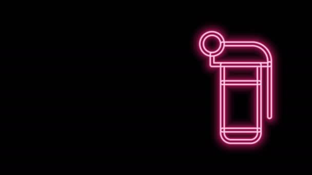 Ragyogó neon vonal Kézigránát ikon elszigetelt fekete háttérrel. Robbanás. 4K Videó mozgás grafikus animáció — Stock videók