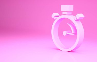 Pembe Kronometre simgesi pembe arkaplanda izole edilmiş. Zaman göstergesi. Kronometre işareti. Minimalizm kavramı. 3d illüstrasyon 3B canlandırma.