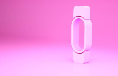 Pembe Smartwatch simgesi pembe arkaplanda izole edilmiş. Minimalizm kavramı. 3d illüstrasyon 3B canlandırma.