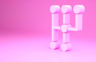 Pembe Dişli Şekil Değiştiren simgesi pembe arkaplanda izole edilmiş. İletişim simgesi. Minimalizm kavramı. 3d illüstrasyon 3B canlandırma.