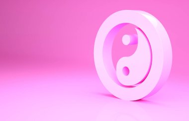 Pembe Yin Yang armoni sembolü ve pembe arkaplanda izole edilmiş denge simgesi. Minimalizm kavramı. 3d illüstrasyon 3B canlandırma.