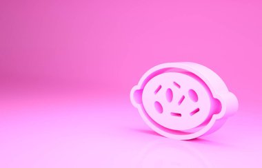 Pembe arka planda izole edilmiş bir kase ikonunda pembe Kheer. Geleneksel Hint yemekleri. Minimalizm kavramı. 3d illüstrasyon 3B canlandırma.