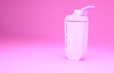 Pembe milkshake ikonu pembe arkaplanda izole edilmiş. Kapaklı ve samanlı plastik bardak. Minimalizm kavramı. 3d illüstrasyon 3B canlandırma.