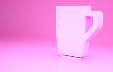 Pembe kahve fincanı ikonu pembe arka planda izole edilmiş. Çay fincanı. Sıcak içecek kahvesi. Minimalizm kavramı. 3d illüstrasyon 3B canlandırma.