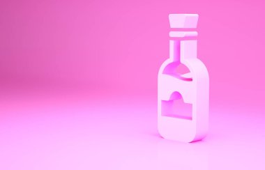 Pembe şarap şişeleri pembe arka planda izole edilmiş. Minimalizm kavramı. 3d illüstrasyon 3B canlandırma.