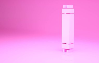 Pembe uzun ışıltı, floresan enerji tasarrufu ikonu pembe arka planda izole edilmiş. Minimalizm kavramı. 3d illüstrasyon 3B canlandırma.