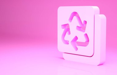 Pembe Geri Dönüşüm sembolü pembe arka planda izole edilmiş. Dairesel ok simgesi. Çevre geri dönüşümü yeşile döner. Minimalizm kavramı. 3d illüstrasyon 3B canlandırma.