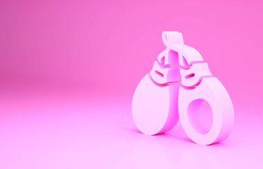 Pembe müzikal enstrüman kastanyetleri simgesi pembe arka planda izole edilmiş. Minimalizm kavramı. 3d illüstrasyon 3B canlandırma.