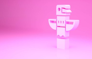 Pembe Kanadalı totem direği simgesi pembe arka planda izole edilmiş. Minimalizm kavramı. 3d illüstrasyon 3B canlandırma.