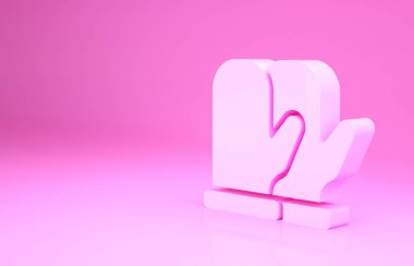 Pembe Noel eldiveni ikonu pembe arka planda izole edilmiş. Minimalizm kavramı. 3d illüstrasyon 3B canlandırma.