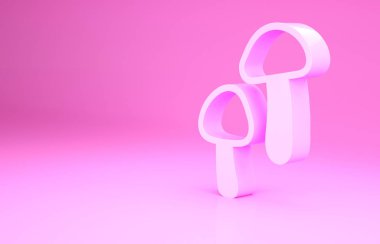 Pembe mantar ikonu pembe arka planda izole edilmiş. Minimalizm kavramı. 3d illüstrasyon 3B canlandırma.