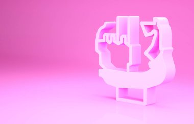 Pembe Anıt, pembe arka planda izole edilmiş Kiev ikonunun kurucuları için. Kyi, Shchek, Horyv ve Lybid 'in heykeli. Minimalizm kavramı. 3d illüstrasyon 3B canlandırma.