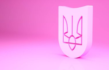 Pembe Ulusal Ukrayna simgesi. Pembe arka planda izole edilmiş. Ukrayna mızrağı. Minimalizm kavramı. 3d illüstrasyon 3B canlandırma.