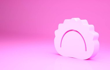 Pembe Hamur köfteleri ikonu pembe arka planda izole edilmiş. Pierogi, varenyky, pelmeni, ravioli. Geleneksel Ukrayna yemekleri. Minimalizm kavramı. 3d illüstrasyon 3B canlandırma.