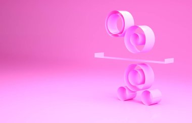 Pembe arka planda izole edilmiş bir matbaa simgesinin pembe kağıt rulosu. Minimalizm kavramı. 3d illüstrasyon 3B canlandırma.