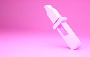 Pembe Pipette simgesi pembe arka planda izole edilmiş. Tıbbi elementler, kimya laboratuarı ekipmanları. Tıp sembolü. Minimalizm kavramı. 3d illüstrasyon 3B canlandırma.