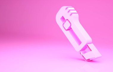 Pembe kırtasiye bıçağı ikonu pembe arka planda izole edilmiş. Ofis kâğıt kesicisi. Minimalizm kavramı. 3d illüstrasyon 3B canlandırma.