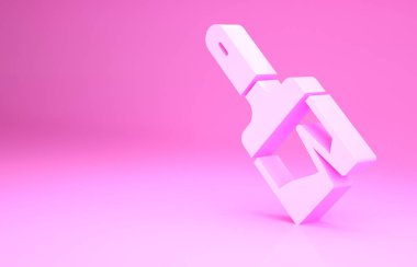 Pembe boya fırçası simgesi pembe arkaplanda izole edilmiş. Minimalizm kavramı. 3d illüstrasyon 3B canlandırma.