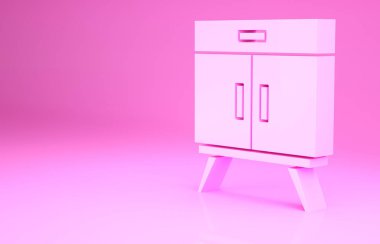 Pembe çekmece simgesi pembe arka planda izole edilmiş. Minimalizm kavramı. 3d illüstrasyon 3B canlandırma.