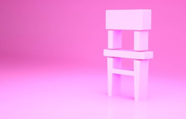 Pembe Sandalye ikonu pembe arka planda izole edilmiş. Minimalizm kavramı. 3d illüstrasyon 3B canlandırma.