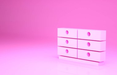 Pembe çekmece simgesi pembe arka planda izole edilmiş. Minimalizm kavramı. 3d illüstrasyon 3B canlandırma.