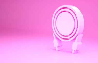 Pembe Ses Jack simgesi pembe arkaplanda izole edildi. Bağlantı ses ekipmanları için ses kablosu. Fiş kablosu. Müzik aleti. Minimalizm kavramı. 3d illüstrasyon 3B canlandırma.