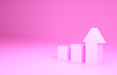Pembe Finansal büyüme ikonu pembe arka planda izole edilmiş. Gelirleri arttırıyorum. Minimalizm kavramı. 3d illüstrasyon 3B canlandırma.