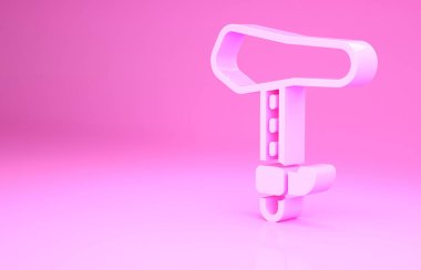 Pembe bisiklet koltuğu simgesi pembe arka planda izole edilmiş. Bisiklet eyeri. Minimalizm kavramı. 3d illüstrasyon 3B canlandırma.
