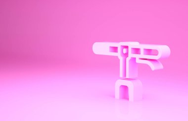 Pembe bisiklet gidon simgesi pembe arkaplanda izole edilmiş. Minimalizm kavramı. 3d illüstrasyon 3B canlandırma.