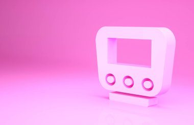 Pembe bisiklet hız göstergesi simgesi pembe arkaplanda izole edilmiş. Minimalizm kavramı. 3d illüstrasyon 3B canlandırma.