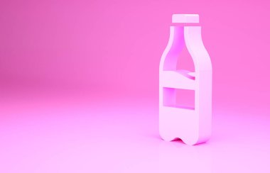 Pembe arka planda su ikonu olan pembe spor şişesi. Minimalizm kavramı. 3d illüstrasyon 3B canlandırma.