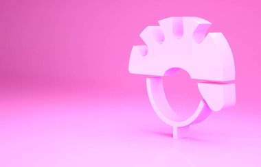 Pembe bisiklet kask ikonu pembe arka planda izole edilmiş. Olağanüstü bir spor. Spor malzemeleri. Minimalizm kavramı. 3d illüstrasyon 3B canlandırma.