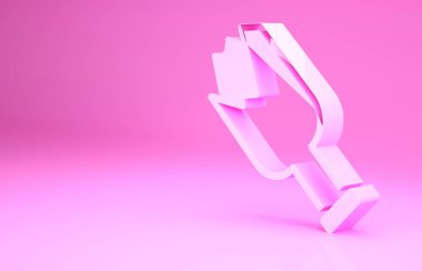Pembe kırık şişe, pembe arka planda izole edilmiş bir silah ikonu. Minimalizm kavramı. 3d illüstrasyon 3B canlandırma.