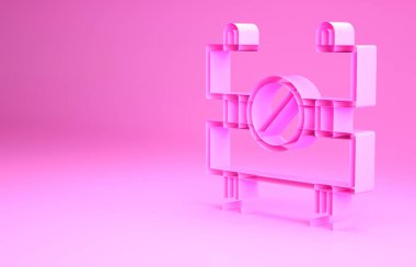 Pembe yol bariyeri simgesi pembe arkaplanda izole edilmiş. İnşaat sürecinde olan yasak bölgenin sembolü. Onarım işe yarıyor. Minimalizm kavramı. 3d illüstrasyon 3B canlandırma.