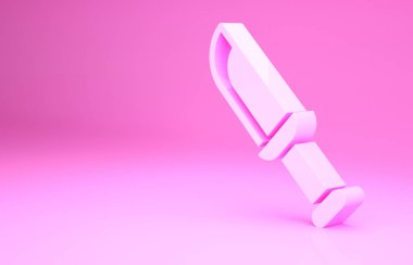 Pembe askeri bıçak ikonu pembe arka planda izole edilmiş. Minimalizm kavramı. 3d illüstrasyon 3B canlandırma.