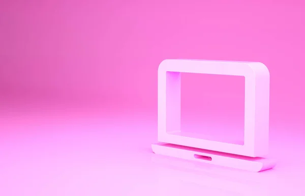 Pink Laptop Icon Isolated Pink Background Computer Notebook Empty Screen — Stock Photo, Image