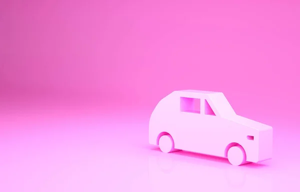 Różowy Samochód Ikona Izolowana Różowym Tle Koncepcja Minimalizmu Ilustracja Renderowania — Zdjęcie stockowe