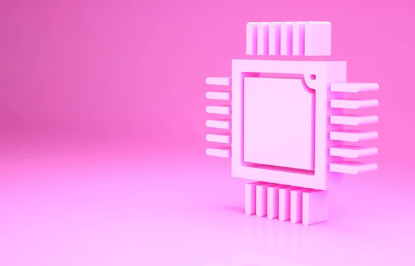 Pink Computer Processor Met Microcircuits Cpu Pictogram Geïsoleerd Roze Achtergrond — Stockfoto