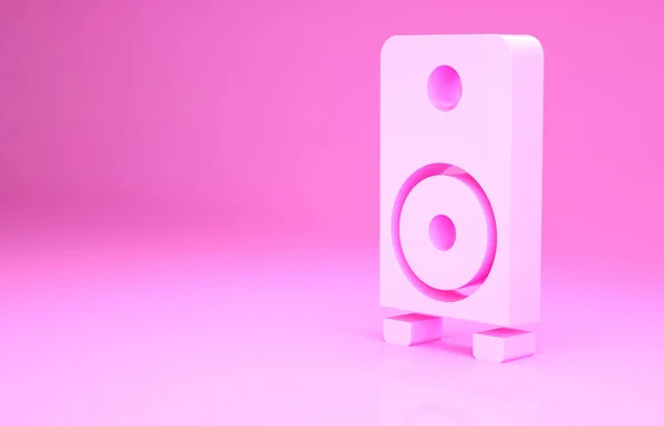 ピンクの背景に隔離されたピンクのステレオスピーカーアイコン サウンドシステムのスピーカー 音楽アイコン 音楽コラムスピーカーベース機器 最小限の概念 3Dイラスト3Dレンダリング — ストック写真